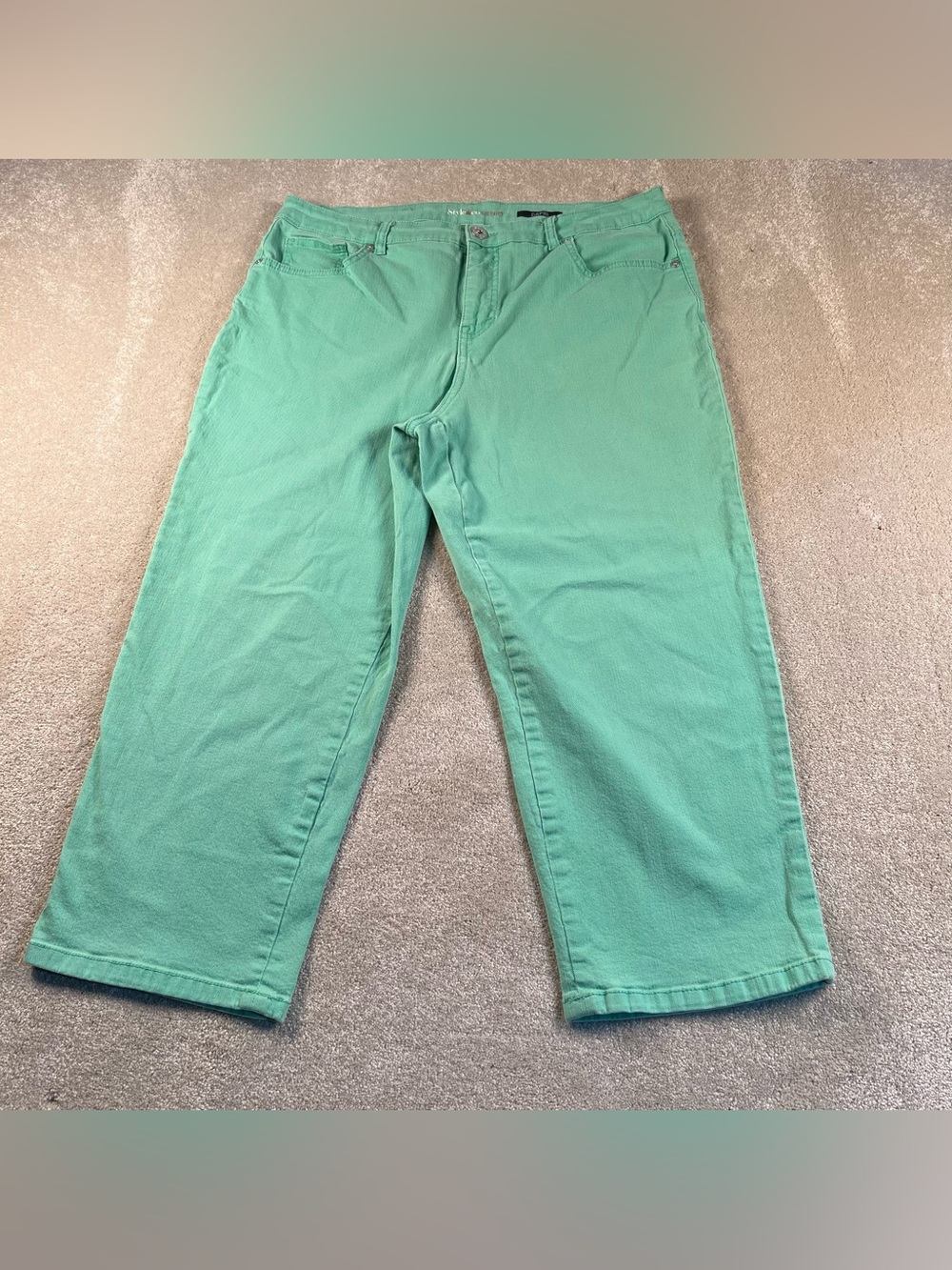 Capri Pants Green Denim Style&Co Women's 14 Casual Summer Cotton Blend